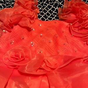 Girls apricot, rhinestone accent ruffle layered dress